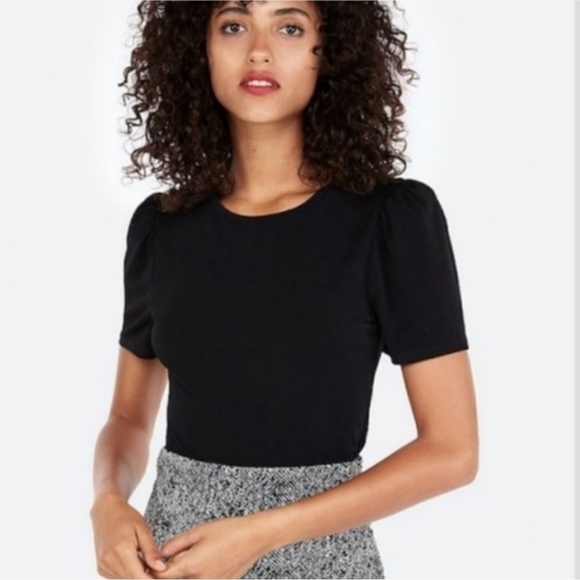 CLOSET CLOSING 7/31 Express Black Puff Sleeve Top Size Small - Picture 2 of 6